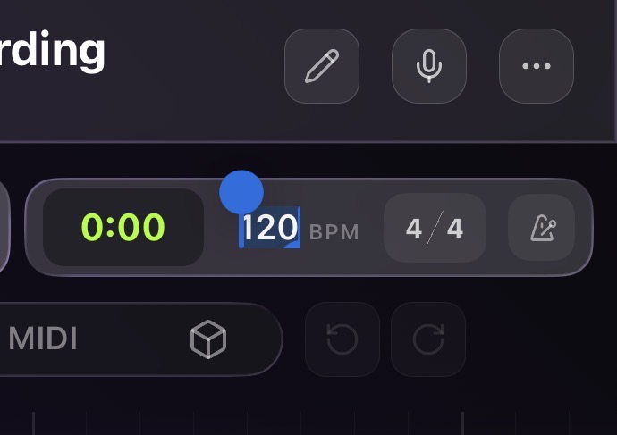 The BPM field selected for editing in the transport bar