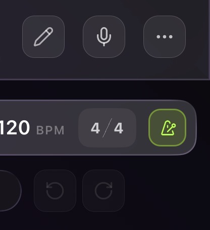 The metronome button lit green in the transport bar