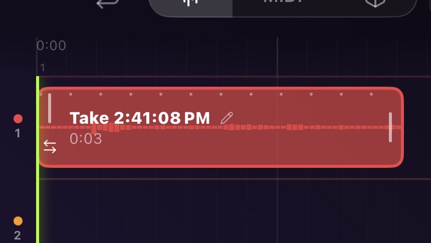 A single audio clip showing its name, waveform, duration, and handles