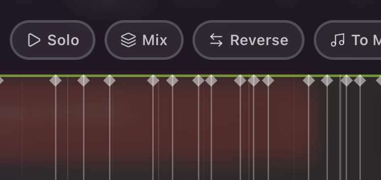 Diamond-shaped beat grid dots along the top edge of a clip's waveform