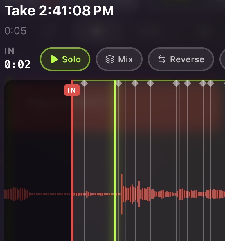 The Solo button active with the green playhead moving through the waveform
