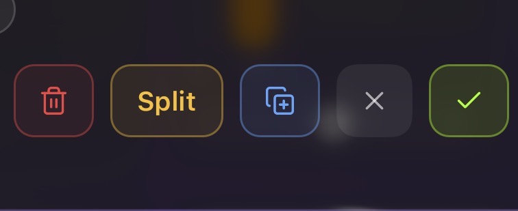 The Split button in the Clip Edit modal's bottom action row