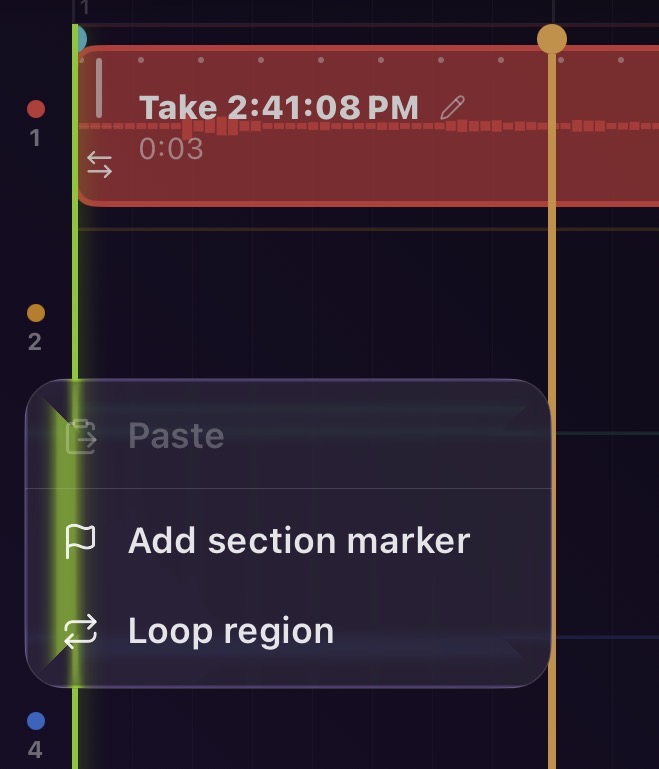 The action menu that appears after long-pressing the timeline