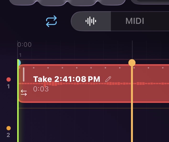 The loop toggle button in its active (blue) state