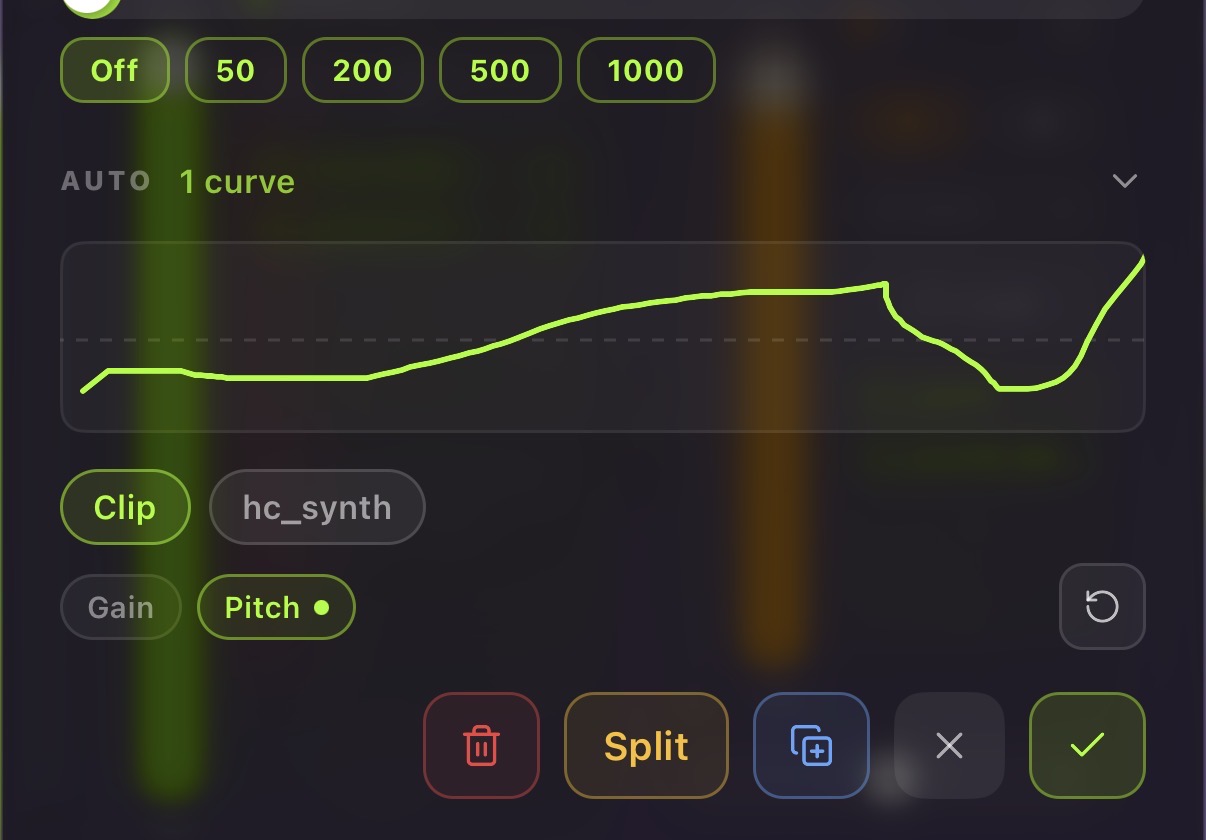 The automation canvas with a drawn curve under the waveform