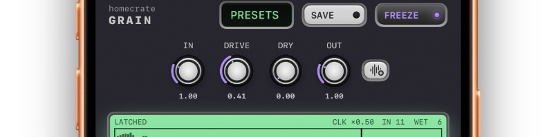 Master strip — IN, DRIVE, DRY, OUT knobs and the loop LOAD/RELOAD/EJECT buttons